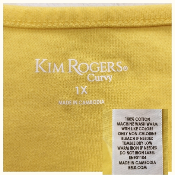 KIM ROGERS Plus Size Solid Short Sleeve Yellow T-Shirt - Size 1X or 16/18W - Picture 4 of 5